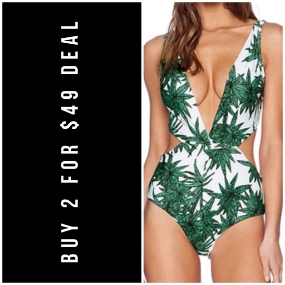 143rd Style Haus Other - PLUNGE NECK TROPICAL SWIMSUIT